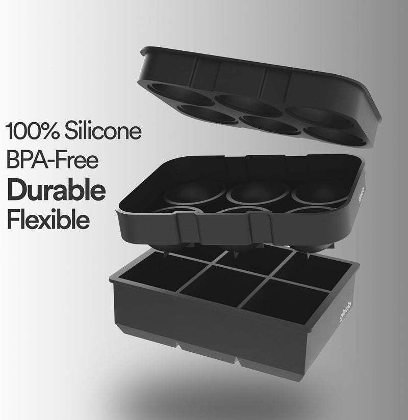 glacio Silicone Ice Cube Trays – Large Silicone Molds for 2-Inch Ice Cubes and Spheres Whiskey Ice Cube Trays with Lids for Cocktails & Bourbon – Set of 2 - Image 3